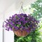 Artificial Fake Hanging Plants Flowers Basket for Outdoors Spring Summer Decoration, Silk Purple Morning Glory Eucalyptus UV Sun Resistant Realistic Faux Flowers for Outside Porch Patio Balcony Home